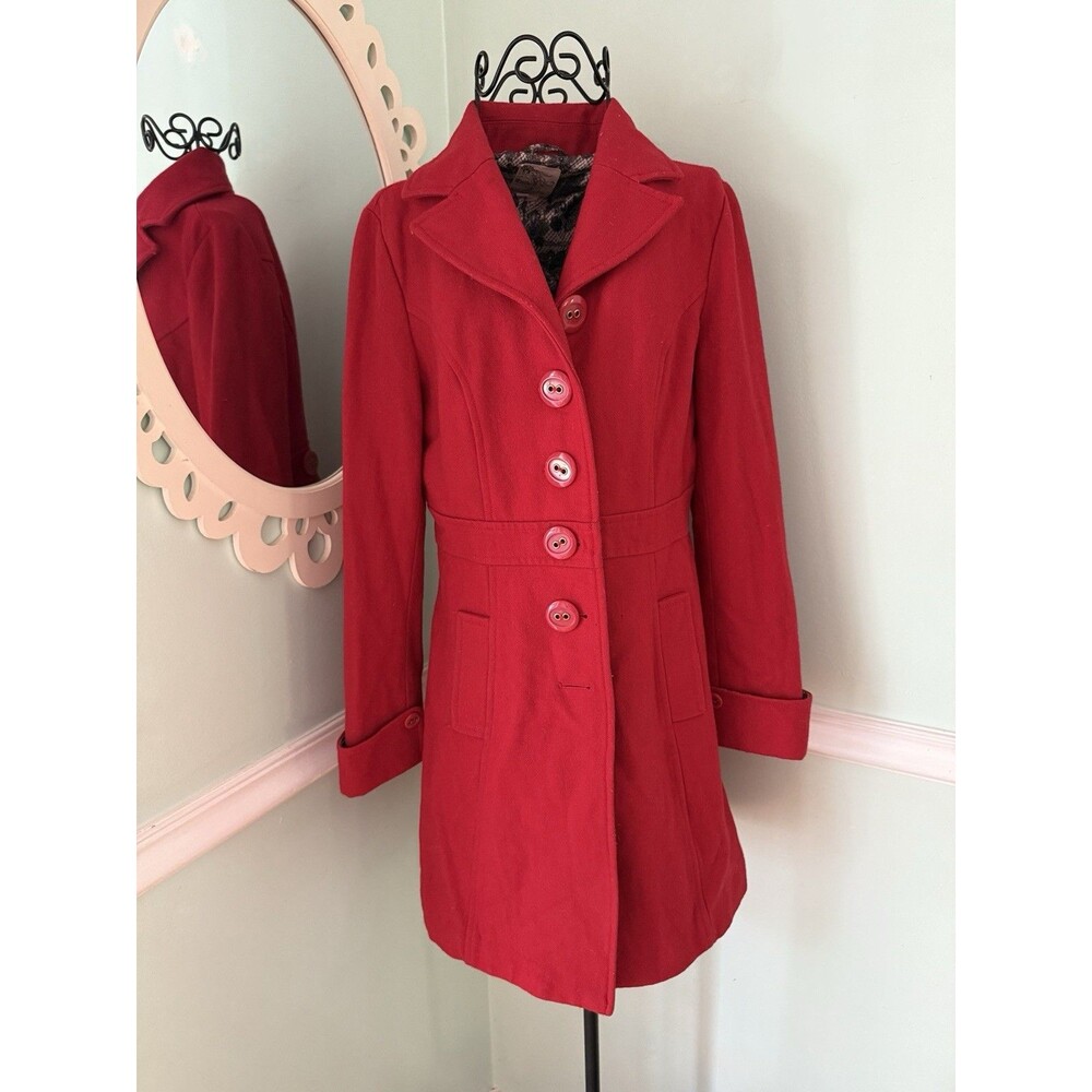Tulle Original Clothing Bright Red Coat Wool Blend Size S Lined‎